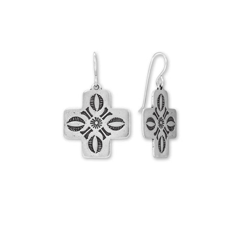 Oxidized Native American Santa Fe Style Cross Earrings