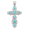 Ornate Oxidized Reconstituted Turquoise Cross Pendant