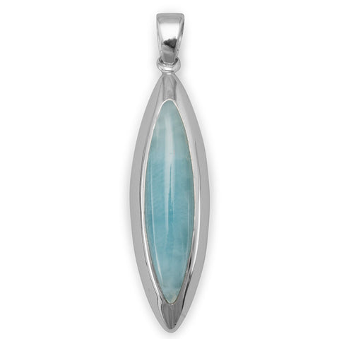 Rhodium Plated Marquise Larimar Pendant