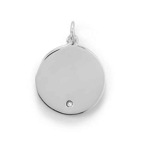 Engravable Rhodium Plated CZ Birthstone Pendant (January-December)