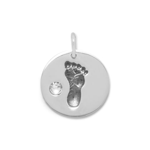 Baby Footprint Charm with Clear Crystal