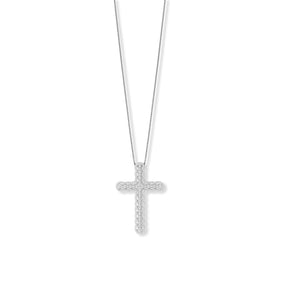 Rhodium Plated Ornate CZ Cross Slide