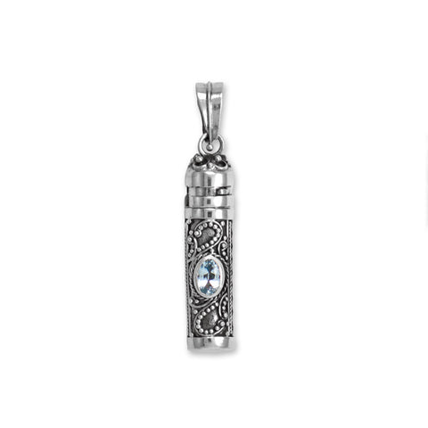 Oxidized Bali Blue Topaz Memory Keepsake Pendant