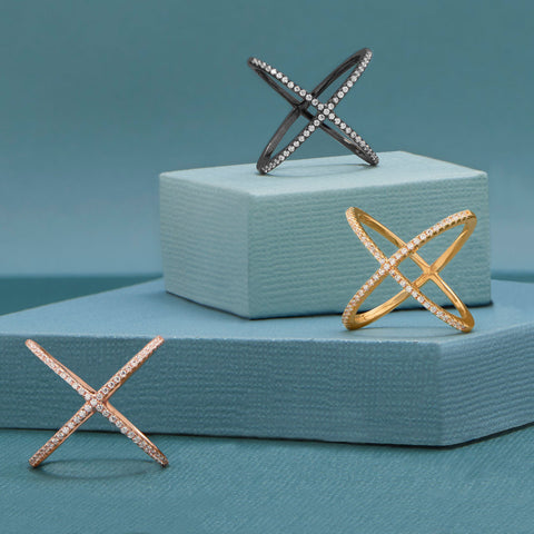 18 Karat Rose Gold Plated Criss Cross 'X' Ring with Signity CZs