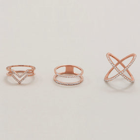 18 Karat Rose Gold Plated Criss Cross 'X' Ring with Signity CZs