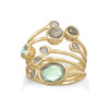 14 Karat Gold Plated Polki Diamond and Labradorite Multi-Row Ring