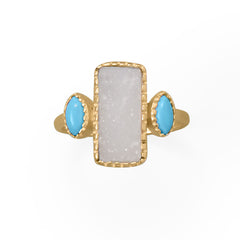 Darling and Dreamy! 14 Karat Gold Plated Druzy and Synthetic Turquoise Ring