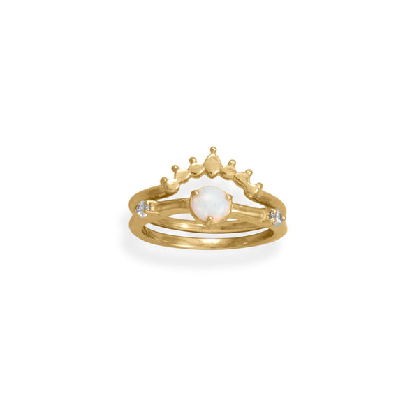 14 Karat Gold Plated Dot Crown Ring - Wholesale Silver