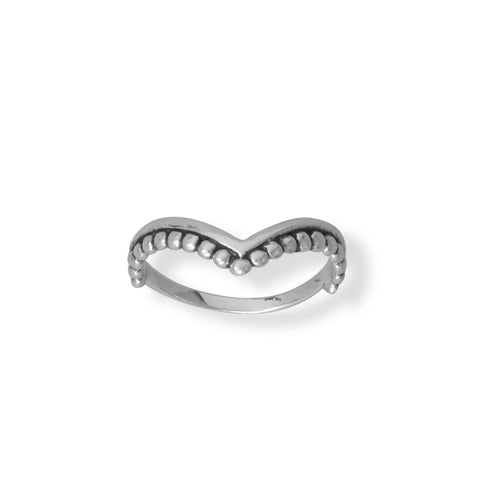 Oxidized Beaded "V" Design Ring