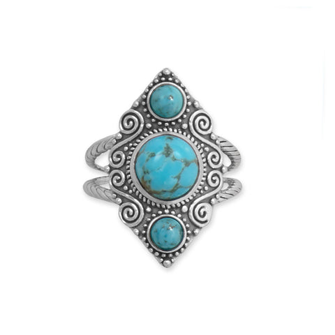 Oxidized Triple Turquoise and Scroll Design Ring