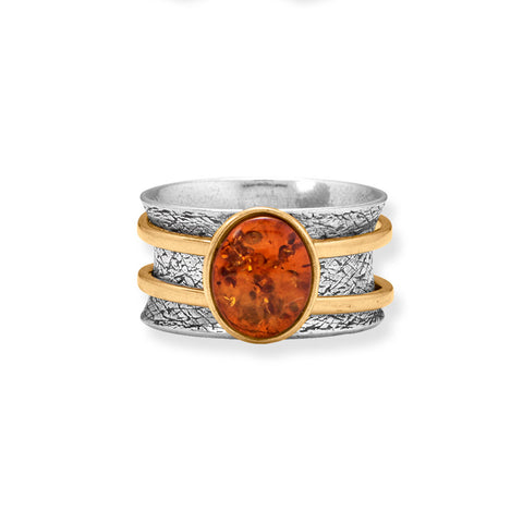 Two Tone Baltic Amber Spinner Ring