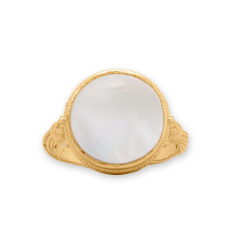 14 Karat Gold Plated Antique Style Mother of Pearl Ring