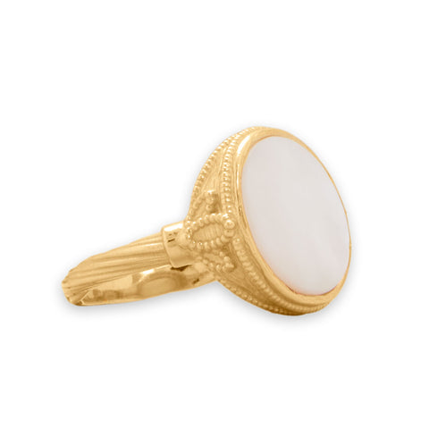 14 Karat Gold Plated Antique Style Mother of Pearl Ring