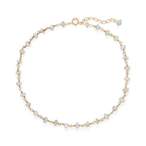 Moonlight Glow! 14 Karat Gold Plated Rainbow Moonstone Anklet