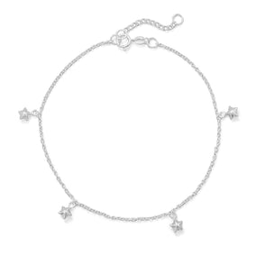 9" + 1" Polished Star Charm Anklet