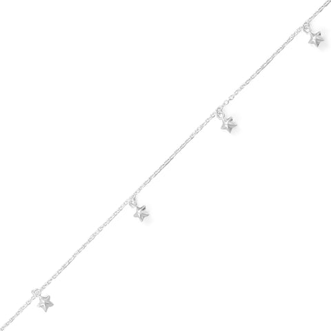 9"+1" Polished 5 Star Charm Anklet