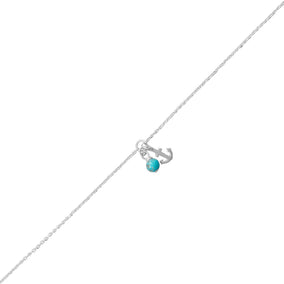 9.25" + .75" Anchor and Turquoise Charm Anklet