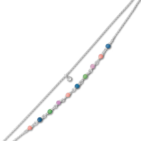 9" + 1" Multi Color Jade and CZ Double Strand Anklet