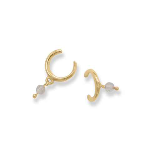 Pair 14 Karat Gold Plated Labradorite Charm Ear Cuffs