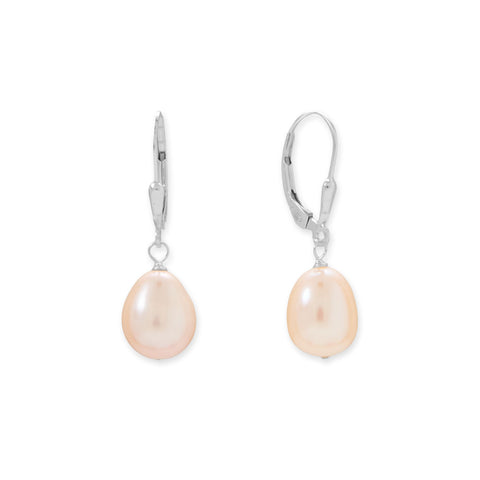 9mm Natural Color Cultured Freshwater Rice Pearl Lever Earrings