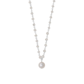 16" + 2" Rainbow Moonstone and Cultured Freshwater Pearl Drop Necklace
