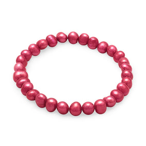 Red Cultured Freshwater Pearl Stretch Bracelet