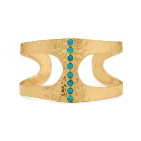 14 Karat Gold Plated Hammered Turquoise Cuff Bracelet