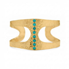 14 Karat Gold Plated Hammered Turquoise Cuff Bracelet