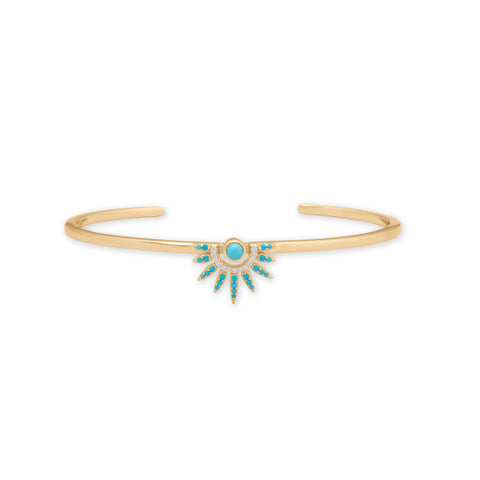 14 Karat Gold Plated Synthetic Turquoise and CZ Spike Cuff Bracelet