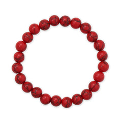 8mm Round Synthetic Dyed Red Turquoise Stretch Bracelet