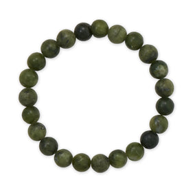 8mm Round Green Chinese Jade Stretch Bracelet