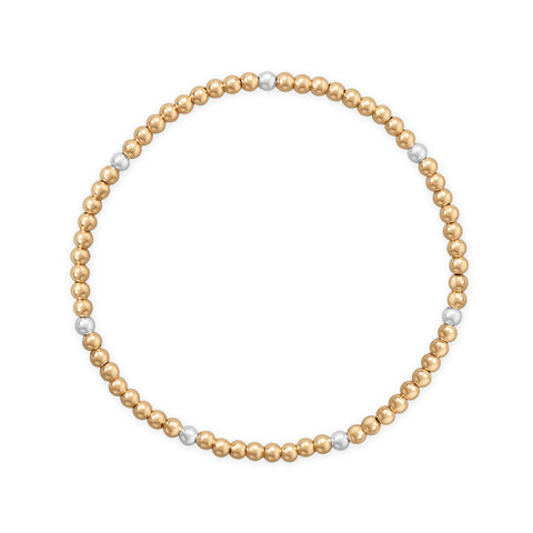 7" 3mm 14/20 Gold Filled and Polished Silver Bead Stretch Bracelet