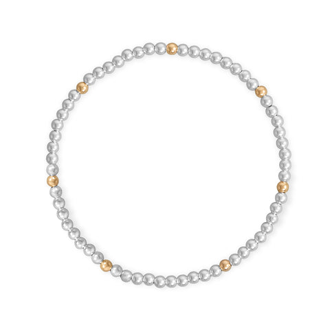 7" 3mm Polished Silver and 14/20 Gold Filled Bead Stretch Bracelet