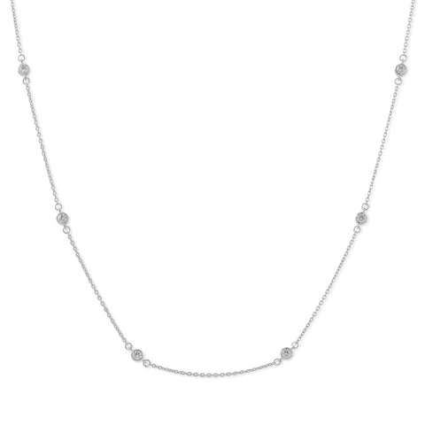 16" + 2" Rhodium Plated Bezel Set CZ Necklace