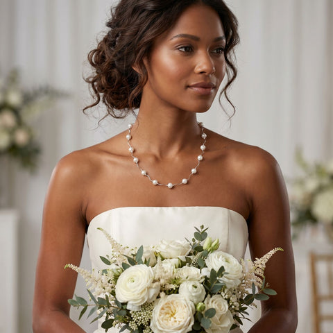 16"+2" Extension Wave Design Necklace with Cultured Freshwater Pearls