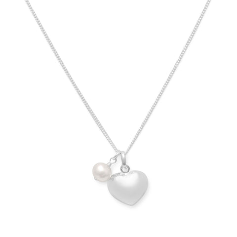 16" Multicharm Heart & Cultured Freshwater Pearl Necklace