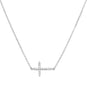 16" + 2" Rhodium Plated CZ Sideways Cross Necklace