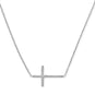16" + 2" Rhodium Plated Polished Sideways Cross Necklace