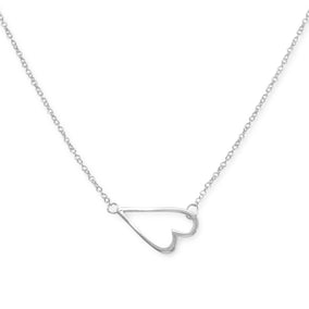 16" + 2" Rhodium Plated Sideways Heart Necklace