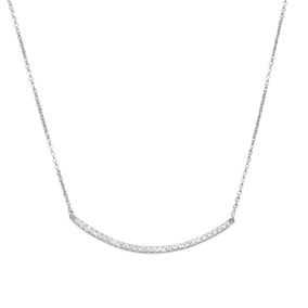 18" + 2" Rhodium Plated Curved CZ Bar Necklace