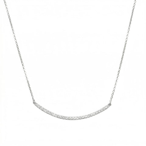 18" + 2" Rhodium Plated Curved CZ Bar Necklace