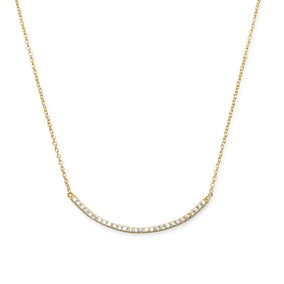 18" + 2" 14 Karat Gold Plated Curved CZ Bar Necklace