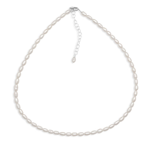 13" + 2" Cultured Freshwater Rice Pearl Necklace