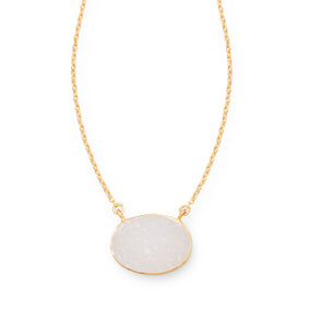 16" + 2" 14 Karat Gold Plated White Druzy Necklace