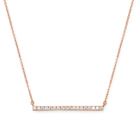 14 Karat Rose Gold Plated CZ Bar Necklace