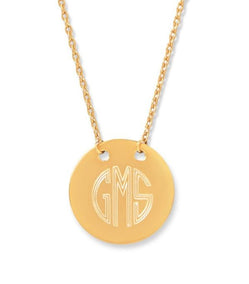 14 Karat Gold Plated Polished Round Engravable Disk Necklace
