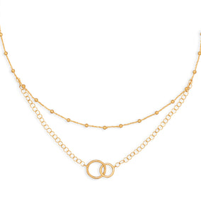 16" 14 Karat Gold Plated Multistrand Beaded Necklace with Circle Link