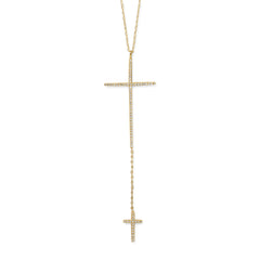 14 Karat Gold Plated Necklace with Double CZ Cross Drop