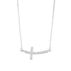 Rhodium Plated Sideways Cross Necklace with Diamonds