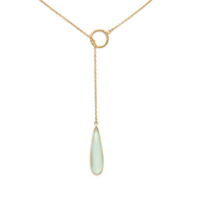 14 Karat Gold Plated Lariat Necklace with Chalcedony Drop